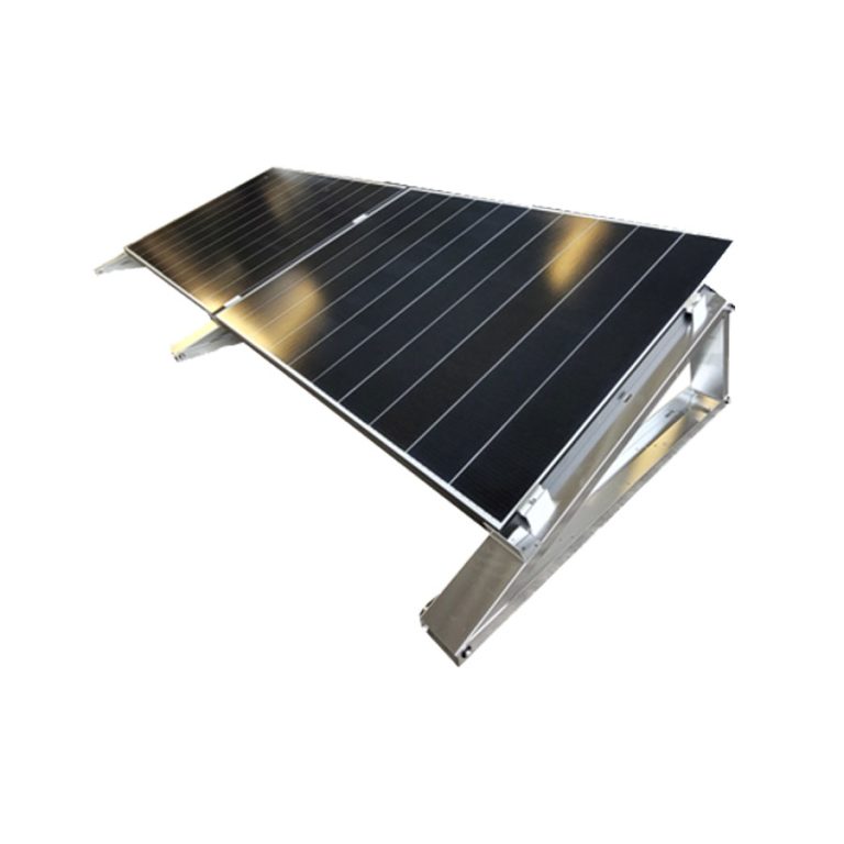Aufständerung mit 35° Neigungswinkel für Flachdächer und 2 PV Modulen nebeneinander, quer angeordnet. Montageset FlatFlex von venturama Solar
