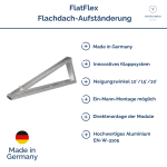 Universeller Flachdach-Aufständerung mit drei einstellbaren Winkeln (10,15,20°). Unsere FlatFlex Aufständerung ist leicht und Transport optimiert.
