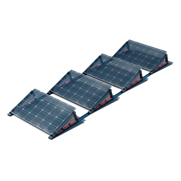 Produktbild - FlatFlex Flachdach-Aufständerung Black Line (Aluminium schwarz eloxiert) Set 4 PV-Module hintereinander mti variablen Einstellwinkel (10,15,20°) - PV Montageset Flachdach