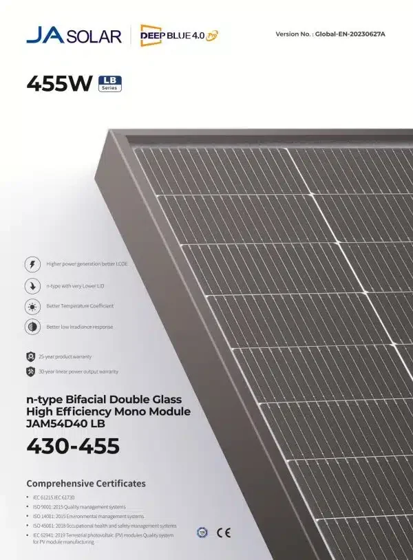 Datenblatt JA Solar 440W JAM54D40 Black Frame - PV Modul JAM54D40-440/LB