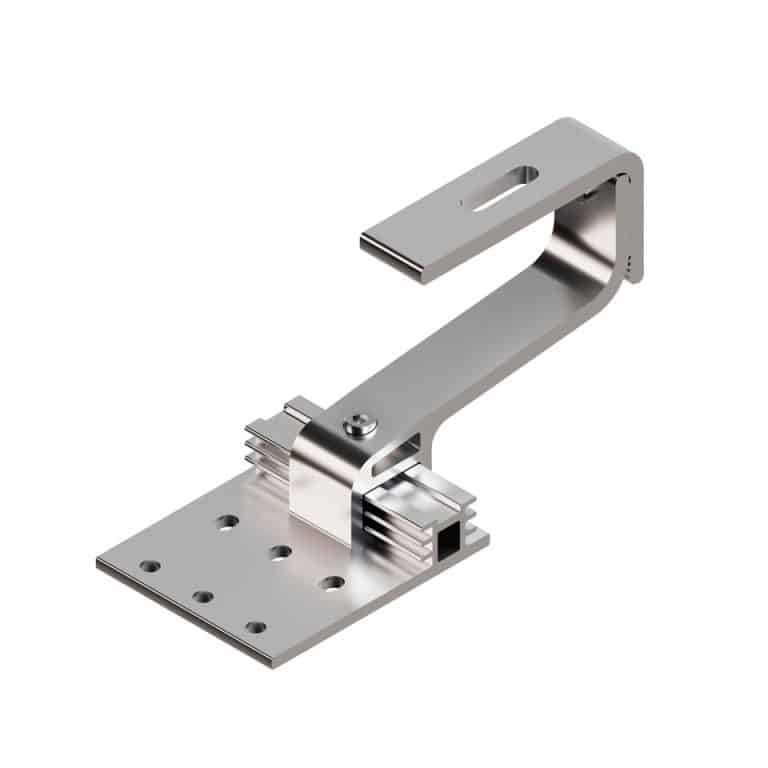 Ein leichter Dachhaken für die Montage auf Schrägdach ab 20° Dachneigung. Dachhaken für die PV Anlage aus Aluminium Standard, 3-fach verstellbar