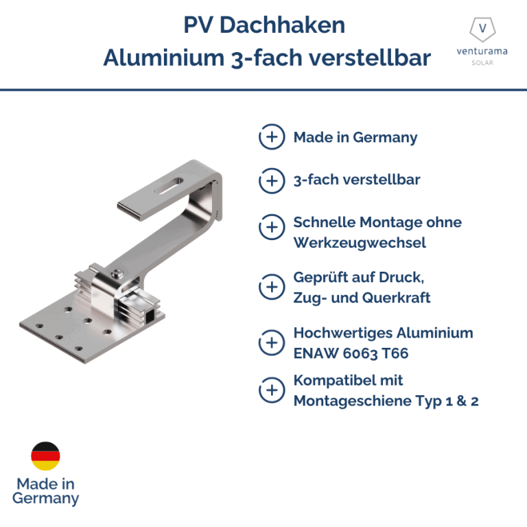 Vorteile PV Dachhaken Aluminium 3-fach verstellbar LL 160mm