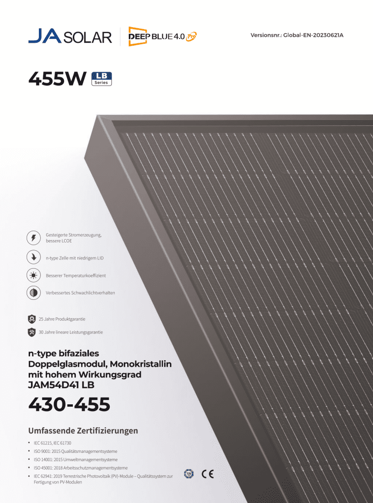 Datenblatt JA Solar JAM54D41 LB 445W Full Black