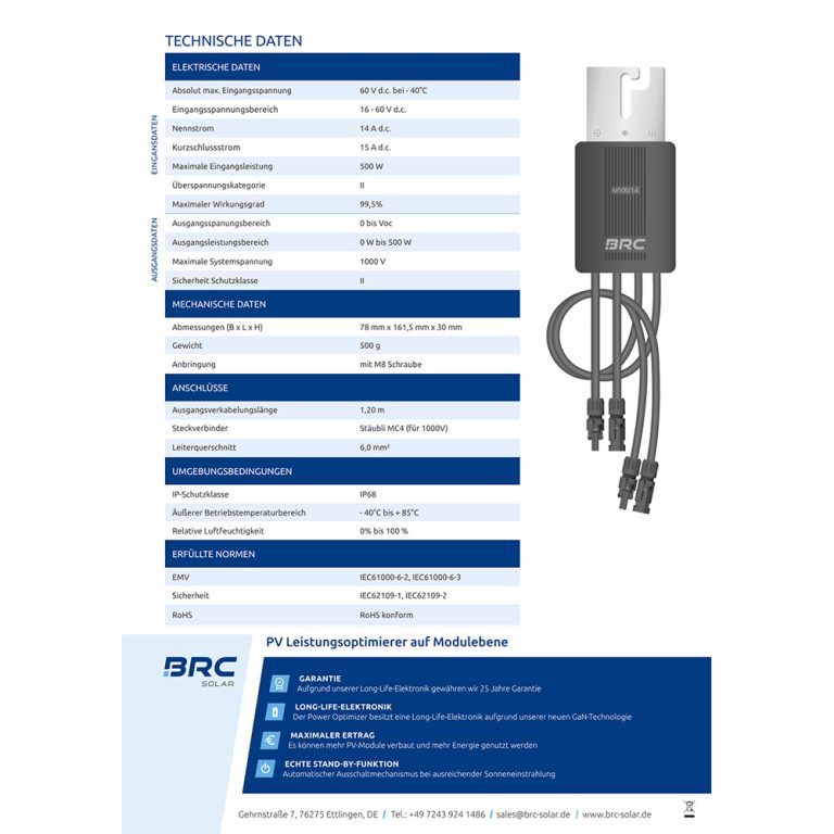 Datenblatt zu BRC Power Optimizer M500/14 Leistungsoptimierer PV