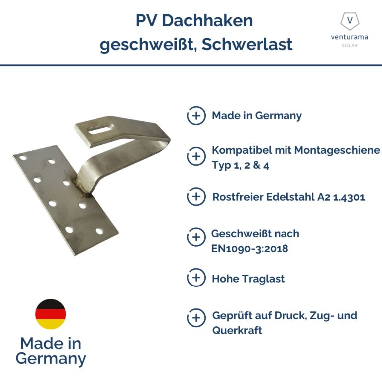 Vorteile PV Dachhaken Edelstahl geschweißt MT140 (1.4301) Schwerlast