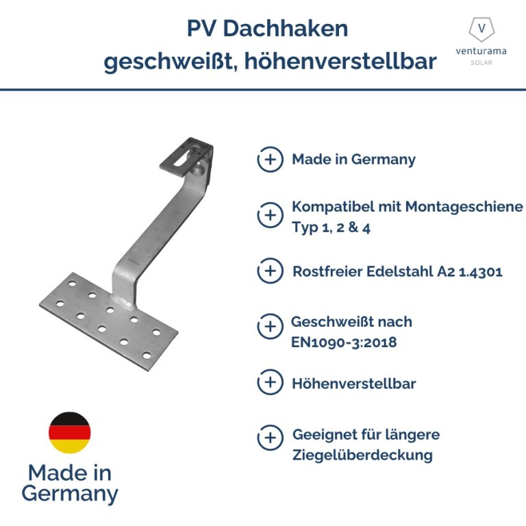 Vorteile PV Dachhaken verstellbar Edelstahl geschweißt MT160 Mittellast