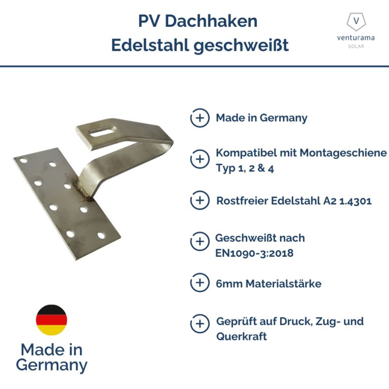 Vorteile PV Dachhaken Edelstahl geschweißt MT140 Mittellast