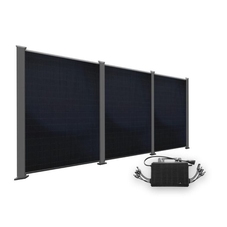 Produktbild PowerPVence Solarzaun 1,80m hoch mit drei PV Modulen und Wechselrichter