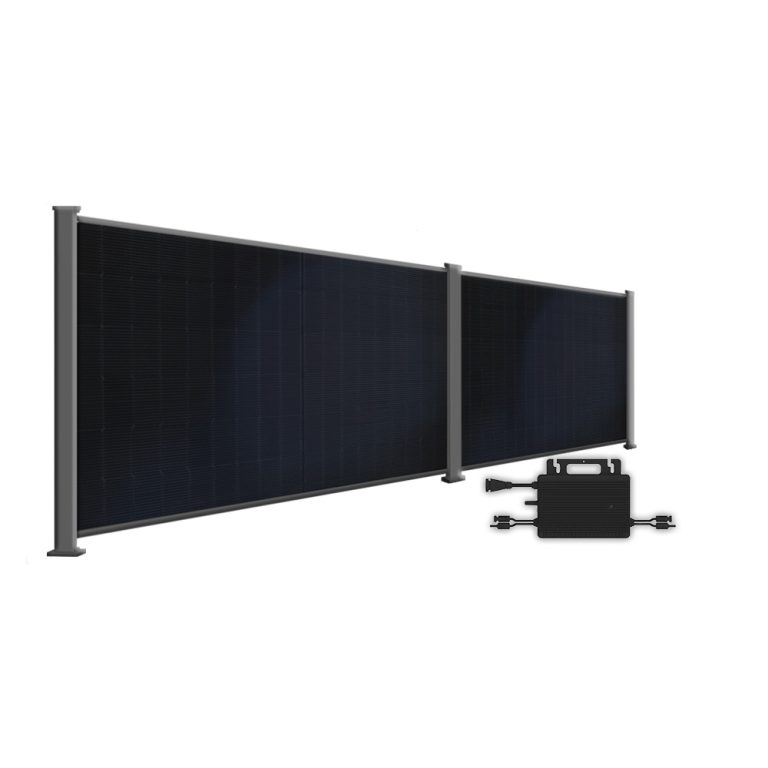 Produktbild BasicPVence Solarzaun 1,20m hoch mit zwei PV Modulen und Wechselrichter