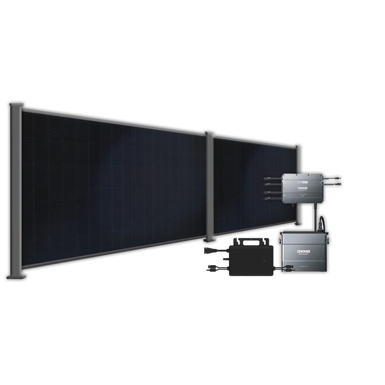 Produktbild BasicPVence Solarzaun 1,20m hoch mit zwei PV Modulen und Speicher