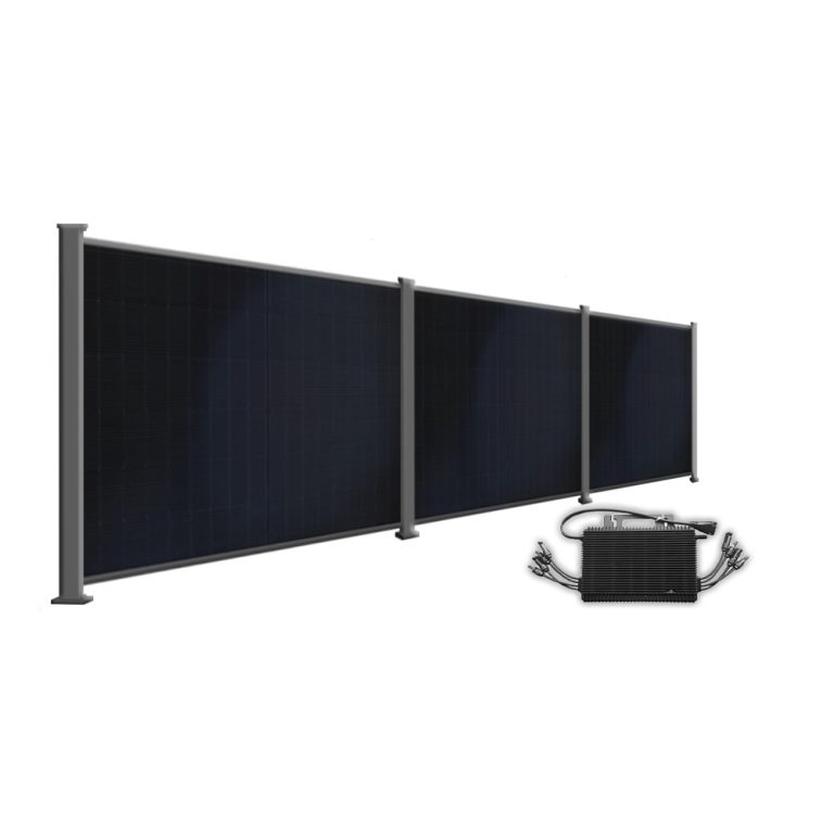 Produktbild BasicPVence Solarzaun 1,20m hoch mit drei PV Modulen und Wechselrichter