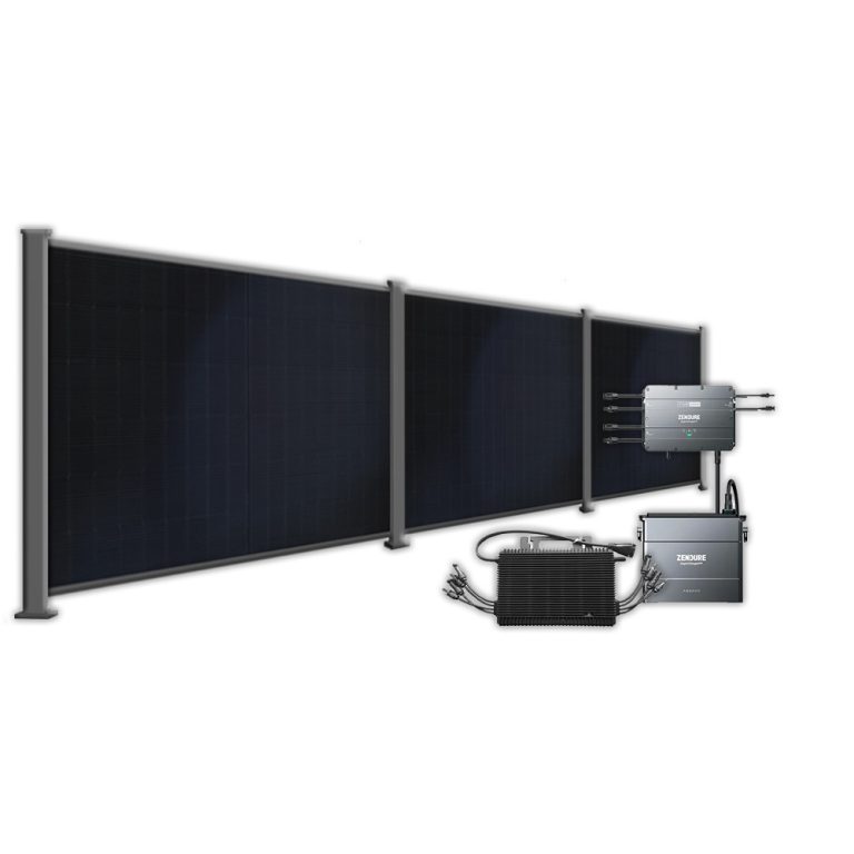 Produktbild BasicPVence Solarzaun 1,20m hoch mit drei PV Modulen und Speicher