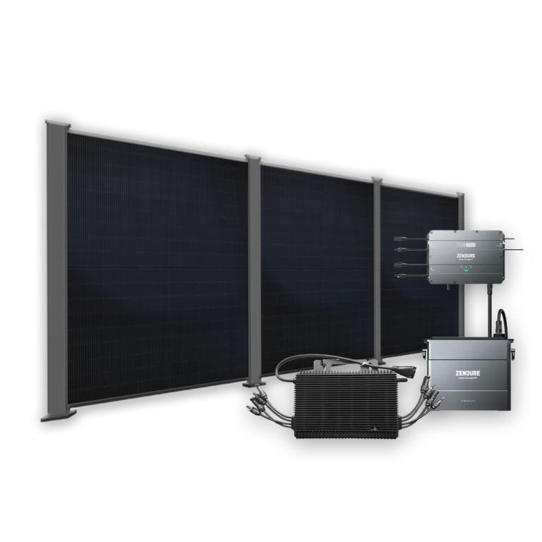 Produktbild PowerPVence Solarzaun 1,80m hoch mit drei PV Modulen und Speicher