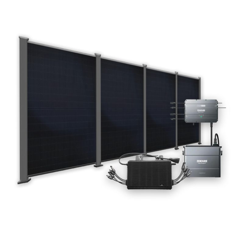 Produktbild PowerPVence Solarzaun 1,80m hoch mit vier PV Modulen und Speicher