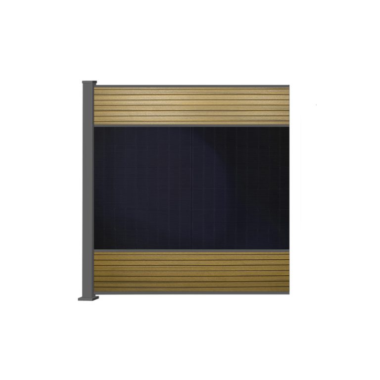 Produktbild: Vorderansicht FlexPVence Solarzaun Zaunfeld 2 m in Cedar