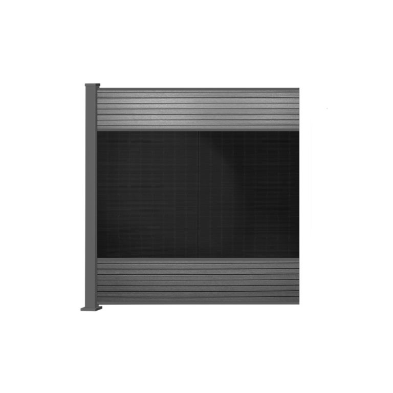 Vorderansicht FlexPVence Solarzaun Zaunfeld mit Eckpfosten in Gray