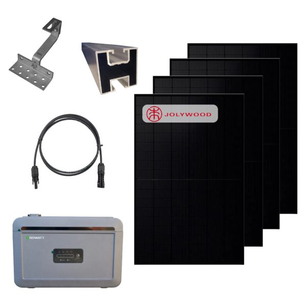 Produktbild: Balkonkraftwerk mit 4x Jolywood PV Modulen und Growatt NEXA 2000 Solarspeicher, inkl. Unterkonstruktion