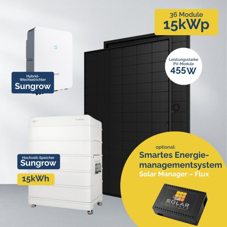 Produktbild: PV Anlage 15kWp mit Sungrow Wechselrichter, Speicher und Solar Manger Flux