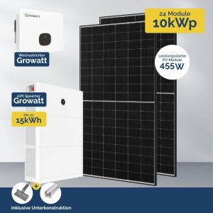 Produktbild Aktion PV Komplettanlage mit Growatt Hybrid Wechselrichter APX Solarspeicher UK PV Modul 455W